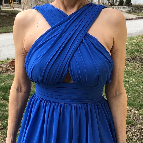 Blue Chiffon Cross Front Dress! NEW! - Picture 3 of 10